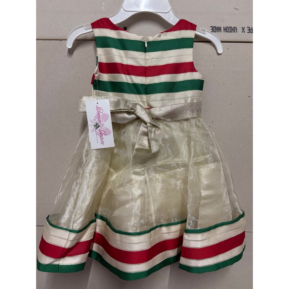 Bonnie Jean Girls RED GREEN GOLD BOW Christmas Hipster Dress NWT Size 4/4T - Picture 3 of 6